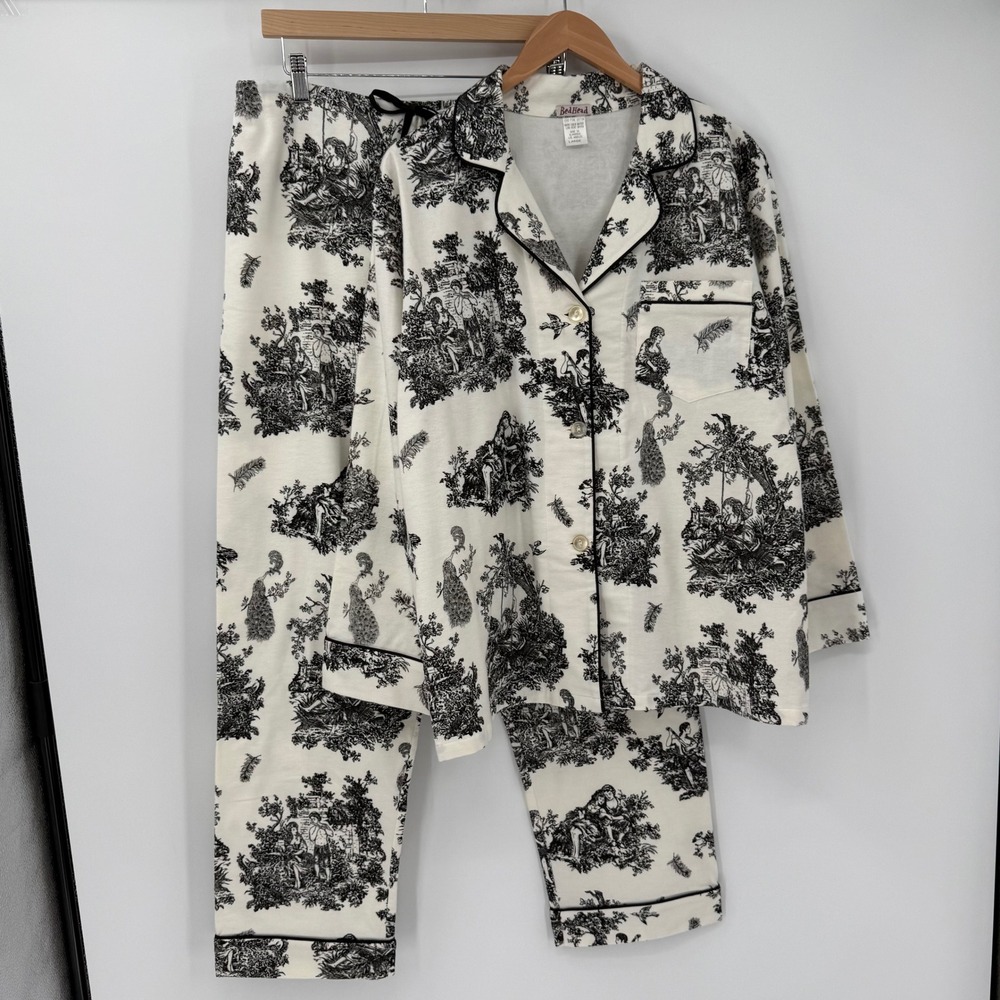 BedHead Pajamas Womens Large Black Ivory Toile Cotton 2 Piece Pajama Set Y2K